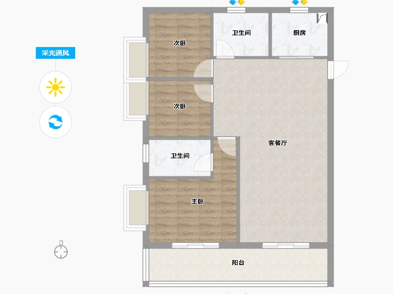 福建省-漳州市-高登喜岸二期-87.20-户型库-采光通风