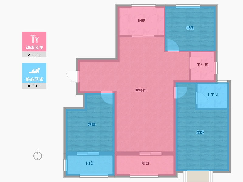 甘肃省-平凉市-崇信县芮溪文园B区住宅小区-93.00-户型库-动静分区