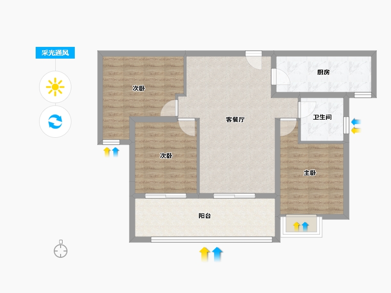 河南省-洛阳市-碧桂园玖玺台-85.72-户型库-采光通风