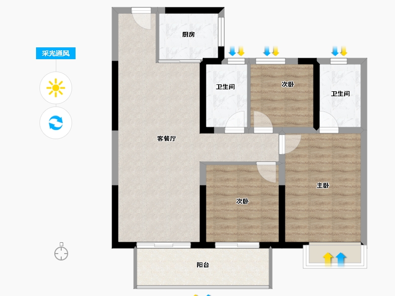 河南省-洛阳市-蓝光钰泷府-85.05-户型库-采光通风