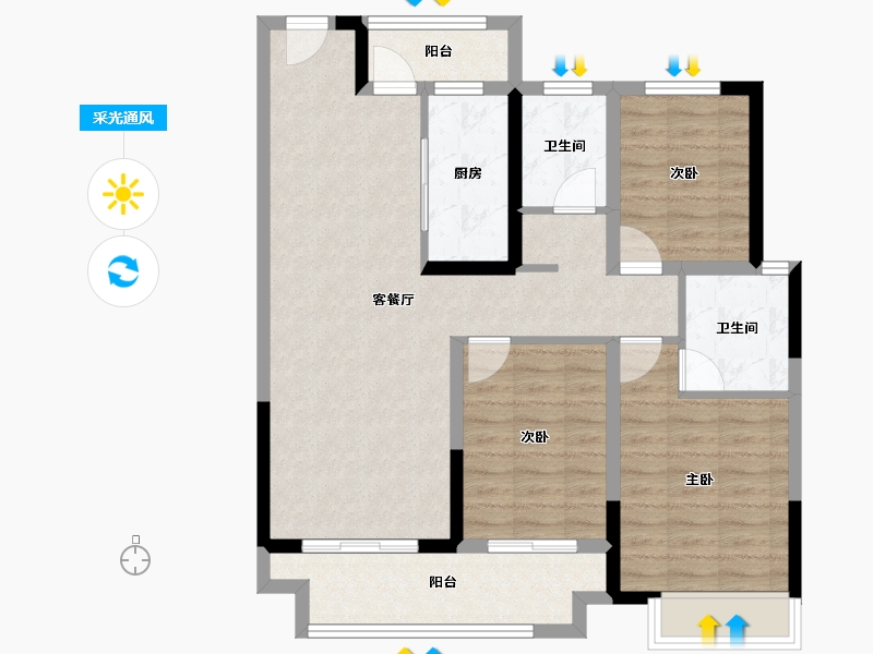 河南省-南阳市-建业大城小院-88.95-户型库-采光通风