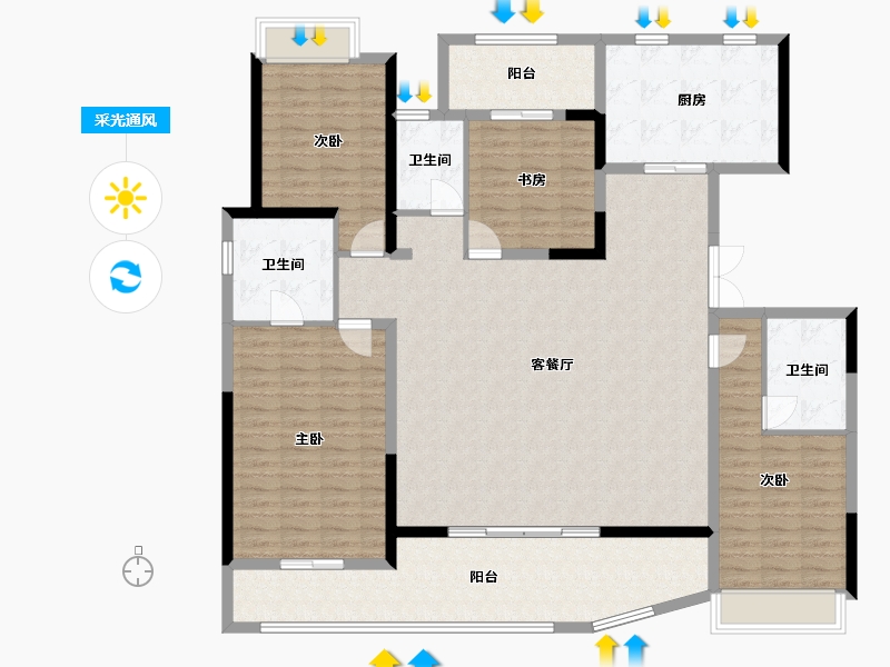 云南省-昆明市-华夏四季-165.56-户型库-采光通风