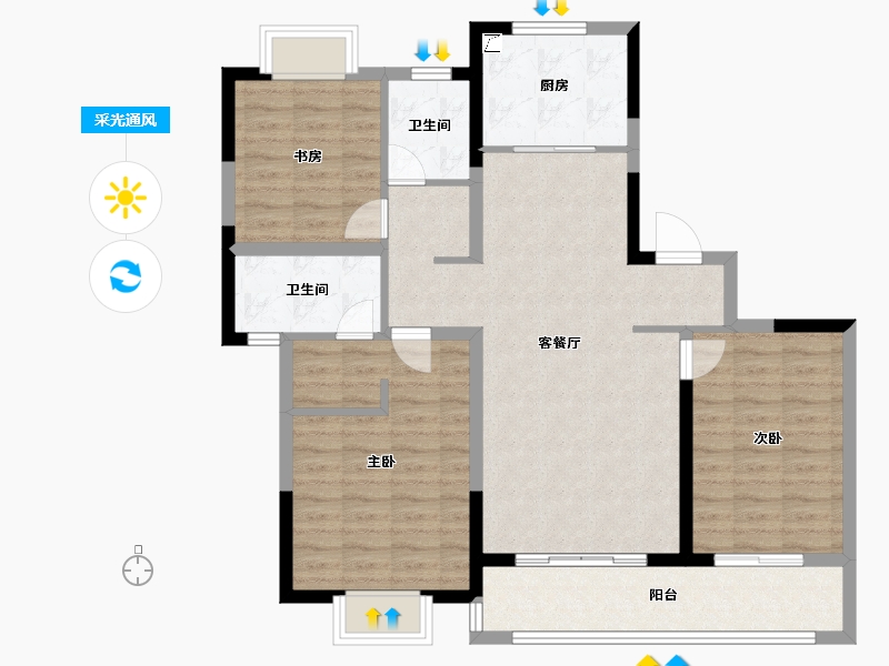 江苏省-无锡市-海尔产城创翡翠文华-100.80-户型库-采光通风