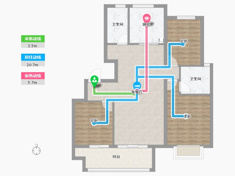 山东省-潍坊市-蓝城清风明月明月苑-90.44-户型库-动静线