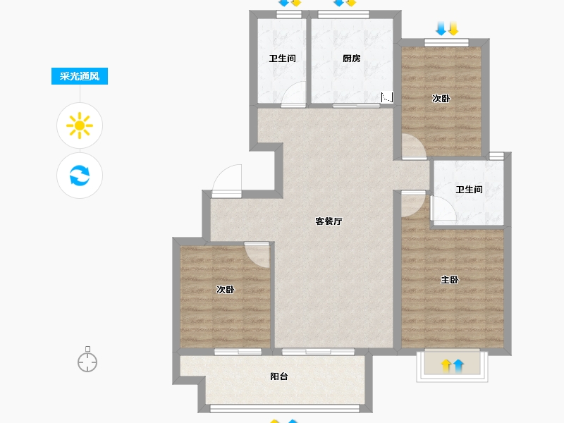 山东省-潍坊市-蓝城清风明月明月苑-90.44-户型库-采光通风