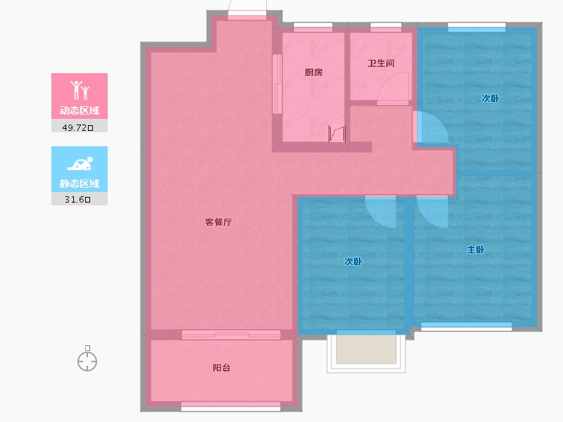 山东省-潍坊市-蓝城清风明月明月苑-72.36-户型库-动静分区