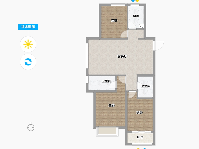 山东省-潍坊市-蓝城清风明月明月苑-79.44-户型库-采光通风