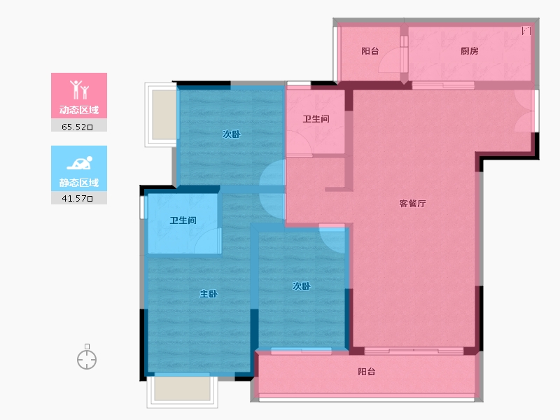 重庆-重庆市-华侨城云溪都会-95.40-户型库-动静分区