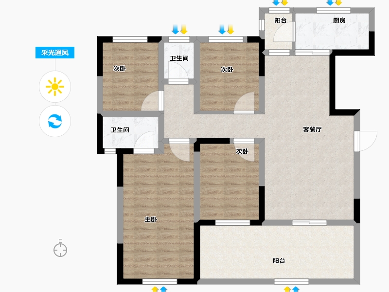 河南省-驻马店市-阳光翡翠国际-102.53-户型库-采光通风