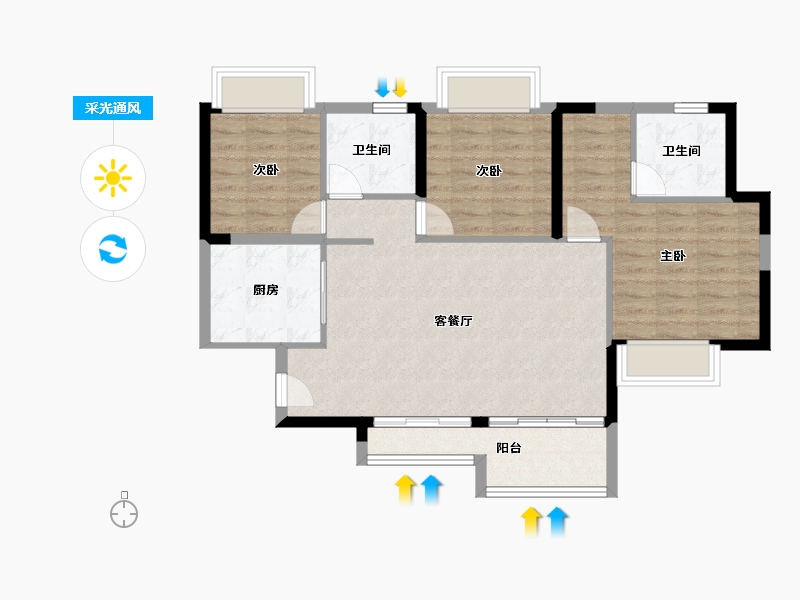 四川省-成都市-恒大林溪郡-85.05-户型库-采光通风