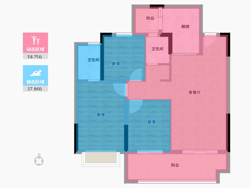 河南省-南阳市-邓州蓝城滨湖壹号-86.67-户型库-动静分区