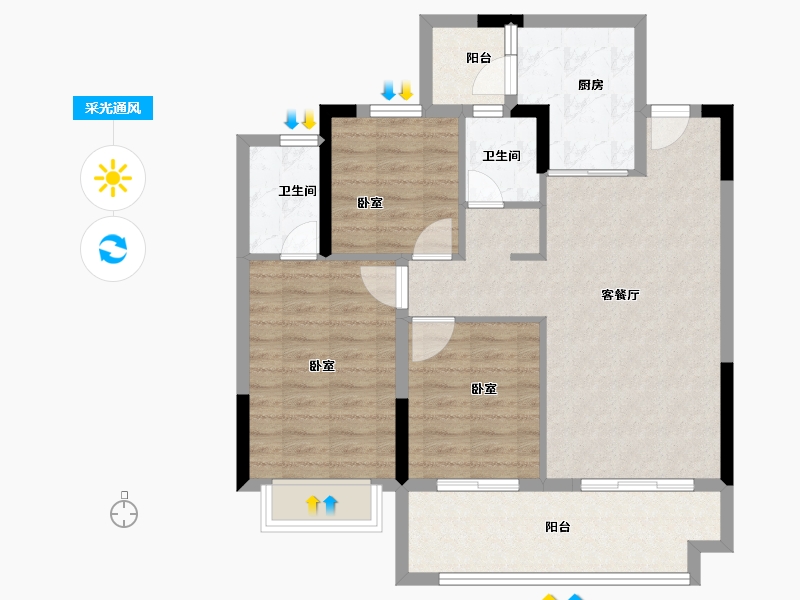 河南省-南阳市-邓州蓝城滨湖壹号-86.67-户型库-采光通风