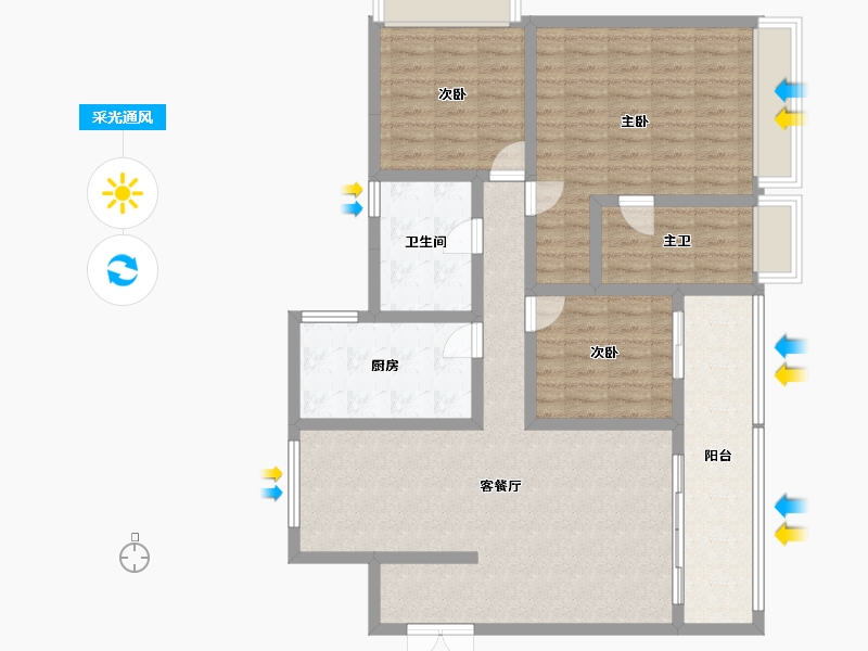 四川省-成都市-当代璞誉-112.47-户型库-采光通风