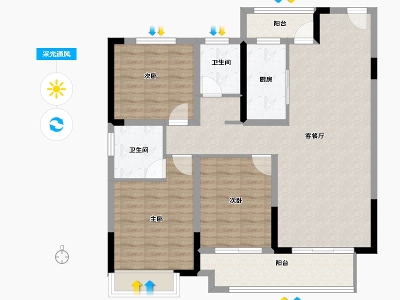 河南省-南阳市-建业大城小院-96.96-户型库-采光通风