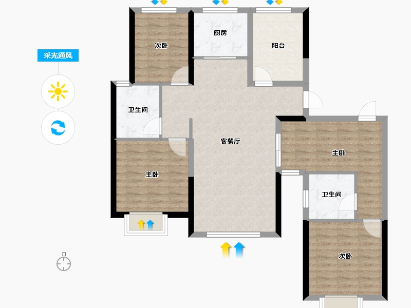 山东省-烟台市-桦林彩雲城-98.99-户型库-采光通风