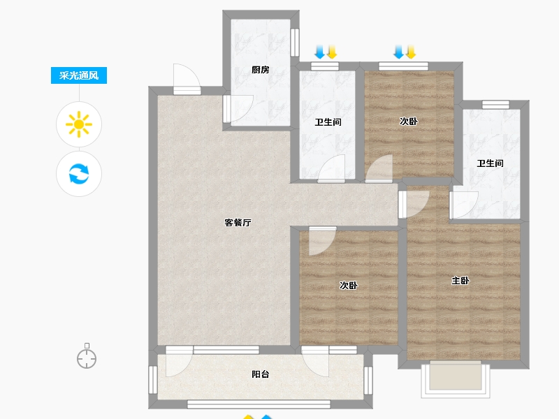 山东省-青岛市-禹洲悦府-86.34-户型库-采光通风