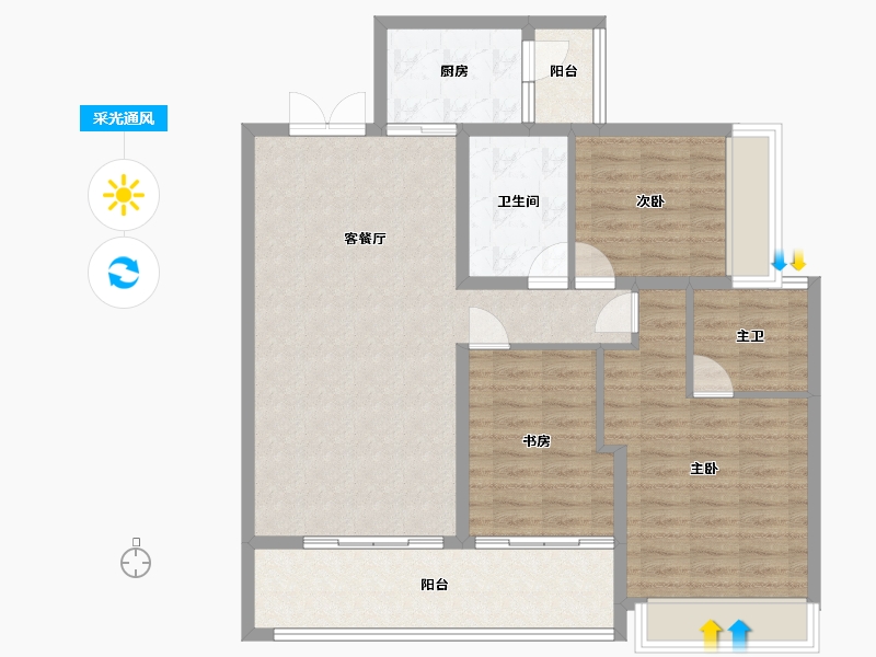 四川省-成都市-当代璞誉-100.89-户型库-采光通风