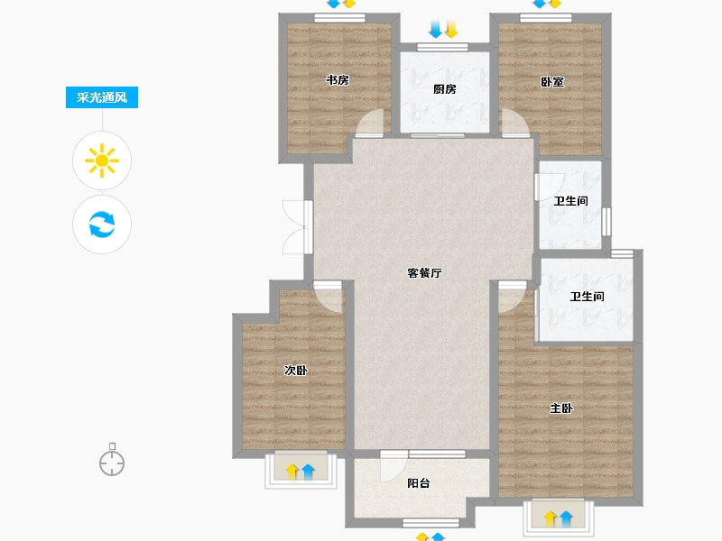 山东省-青岛市-金地金泽九里风华-114.58-户型库-采光通风