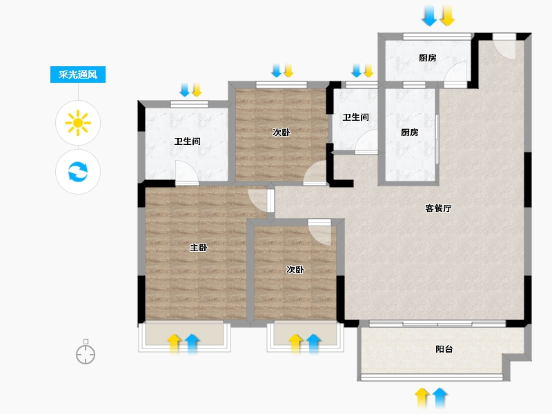 河南省-南阳市-淯龙府-111.05-户型库-采光通风