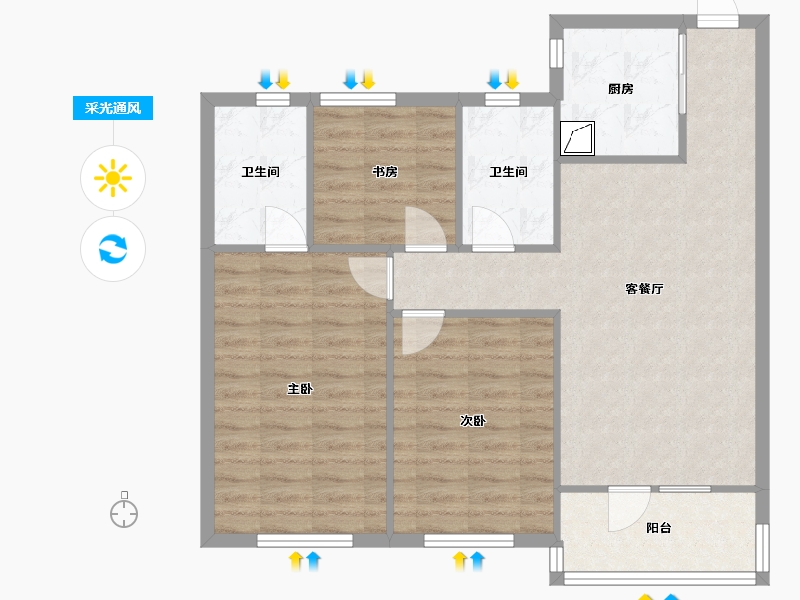 湖北省-武汉市-万科汉口传奇锦棠-91.00-户型库-采光通风