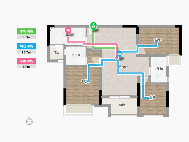 重庆-重庆市-新城春山拾鸣-72.61-户型库-动静线