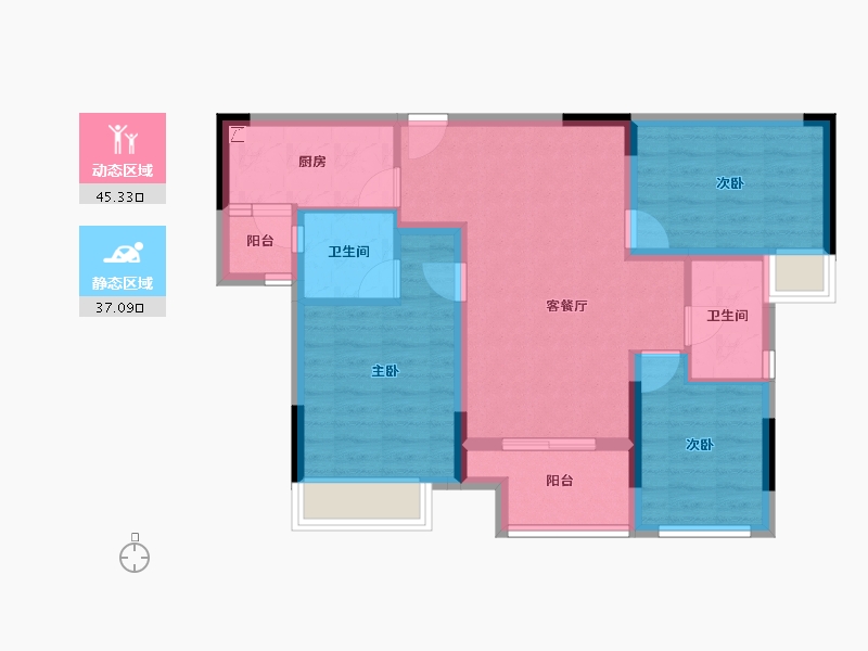 重庆-重庆市-新城春山拾鸣-72.61-户型库-动静分区