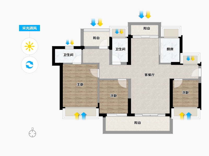 广东省-惠州市-龙光玖榕府-85.57-户型库-采光通风