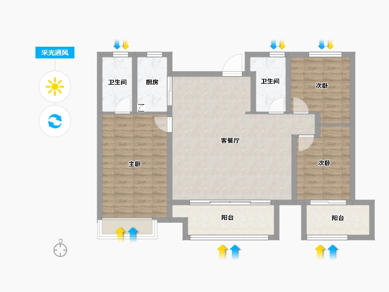 山东省-潍坊市-蓝城清风明月明月苑-102.09-户型库-采光通风