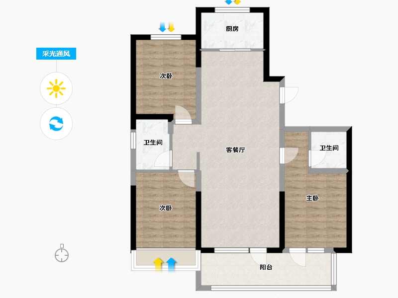 山东省-青岛市-上流和苑-93.97-户型库-采光通风