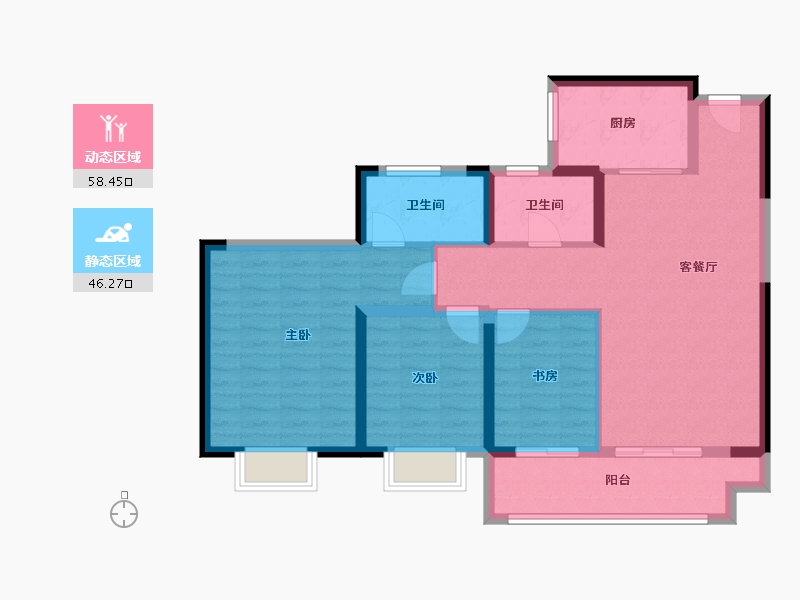 江苏省-镇江市-恒泰·蓝湾-93.81-户型库-动静分区