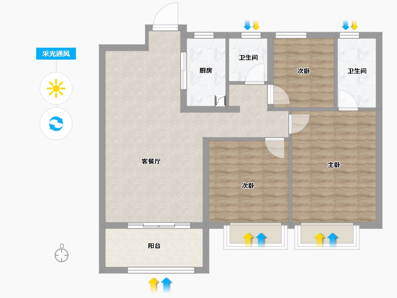 山东省-潍坊市-蓝城清风明月明月苑-84.01-户型库-采光通风