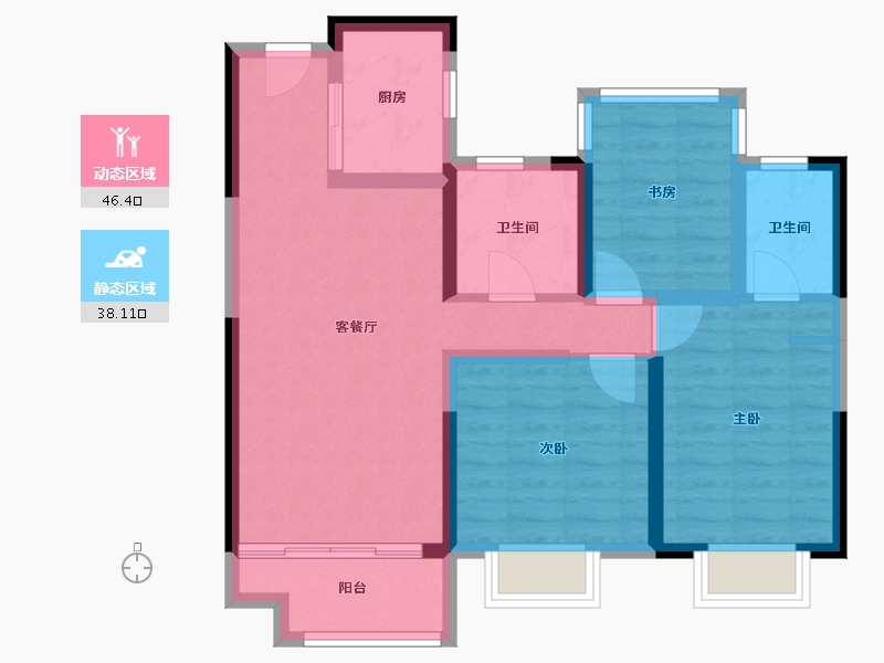 江苏省-镇江市-恒泰·蓝湾-74.40-户型库-动静分区