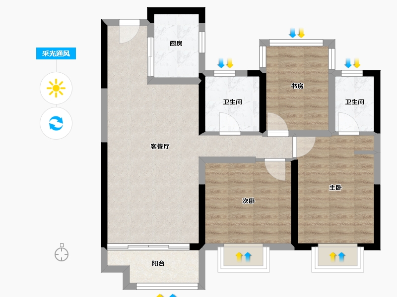 江苏省-镇江市-恒泰·蓝湾-74.40-户型库-采光通风