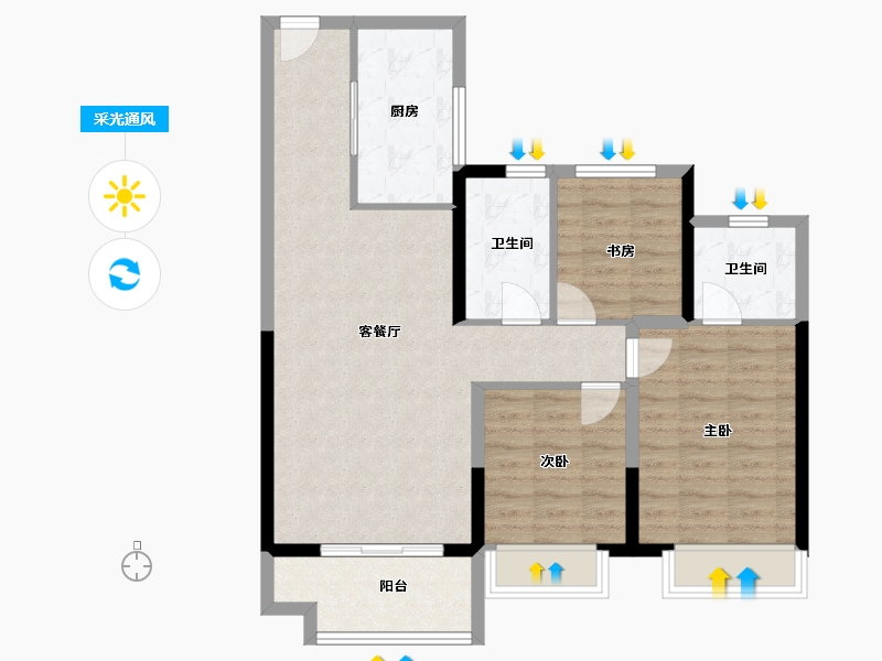 江苏省-镇江市-金科祥生·悦园-87.20-户型库-采光通风