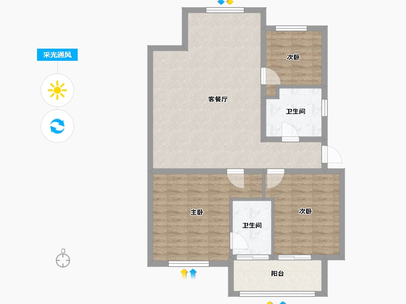 江苏省-镇江市-悦泰·悦河湾-87.38-户型库-采光通风