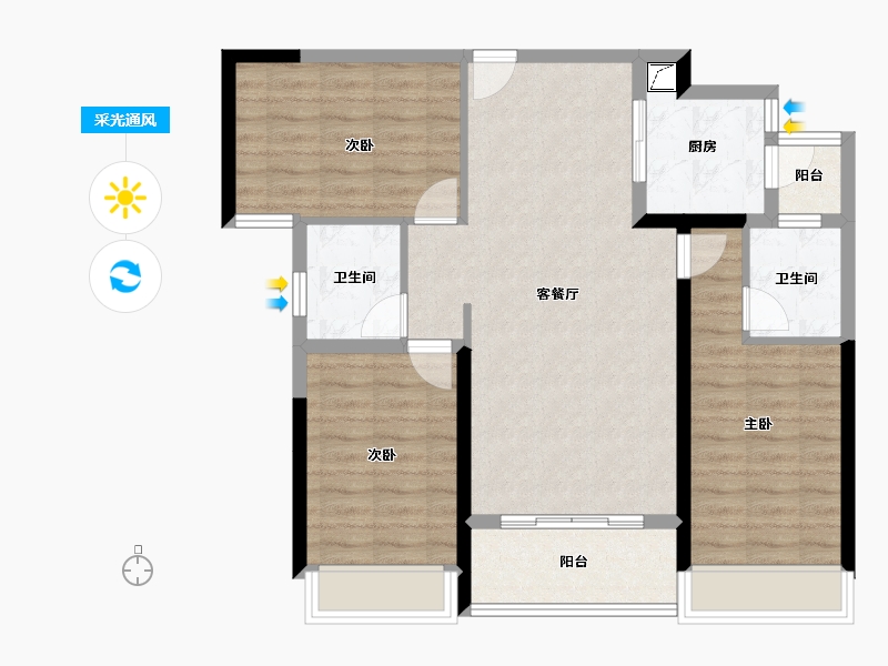 四川省-成都市-金沙宸宇公馆-86.85-户型库-采光通风