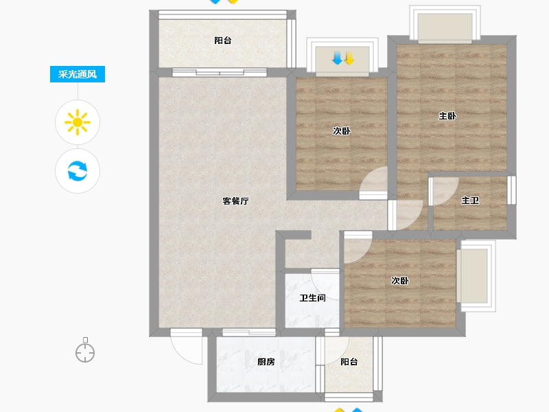 浙江省-金华市-御景峰阁-74.68-户型库-采光通风