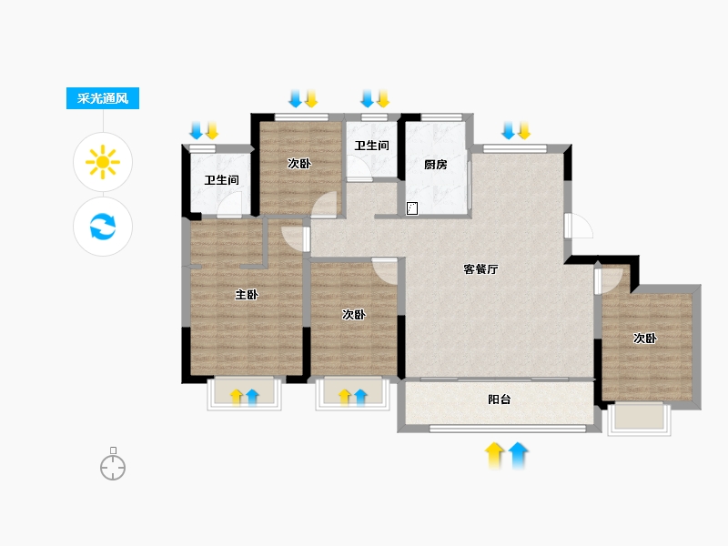 浙江省-金华市-万固云泰璟园-104.00-户型库-采光通风