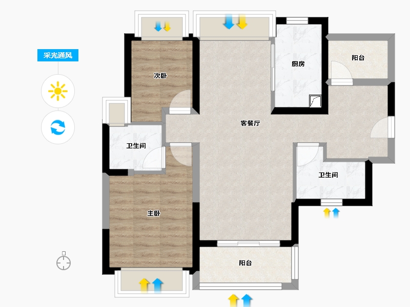 广东省-惠州市-惠阳雅居乐花园-70.15-户型库-采光通风