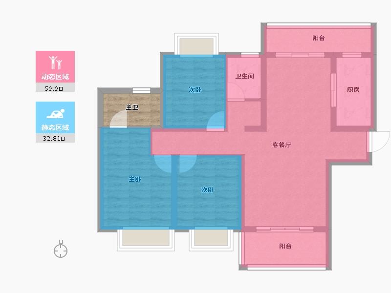 浙江省-金华市-御景峰阁-86.03-户型库-动静分区