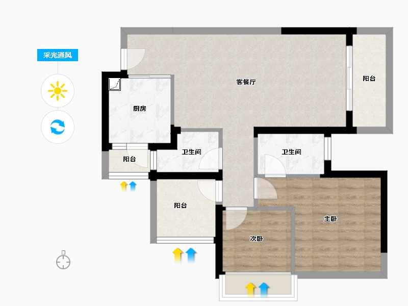 广东省-惠州市-龙光玖榕府-71.70-户型库-采光通风