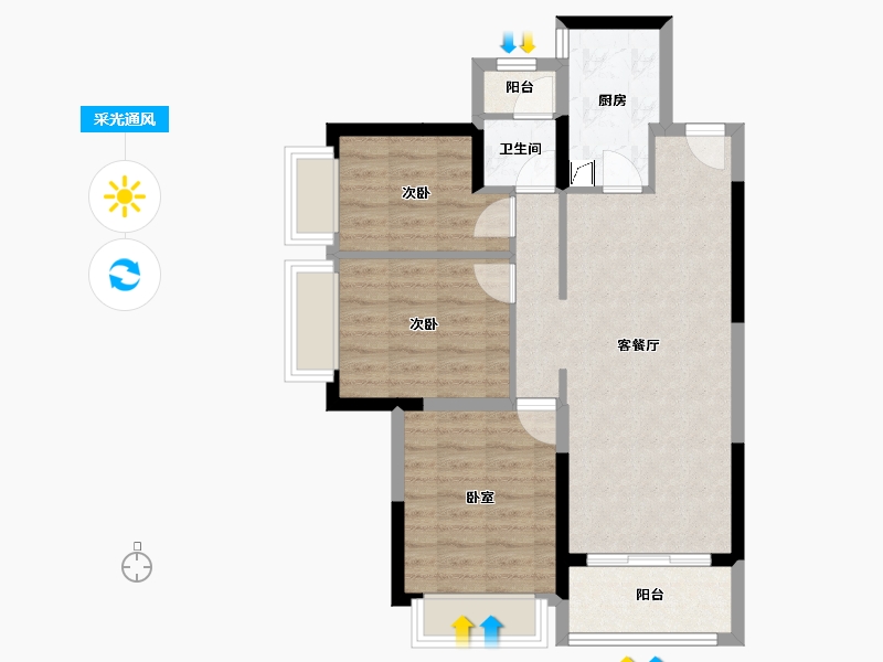 广东省-惠州市-惠阳雅居乐花园-71.60-户型库-采光通风