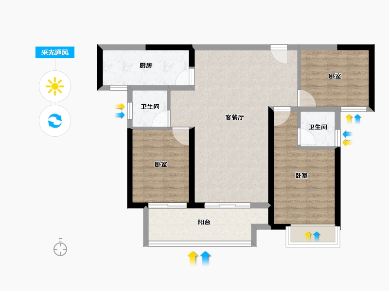 河南省-洛阳市-泽京铂宸万达广场-82.22-户型库-采光通风