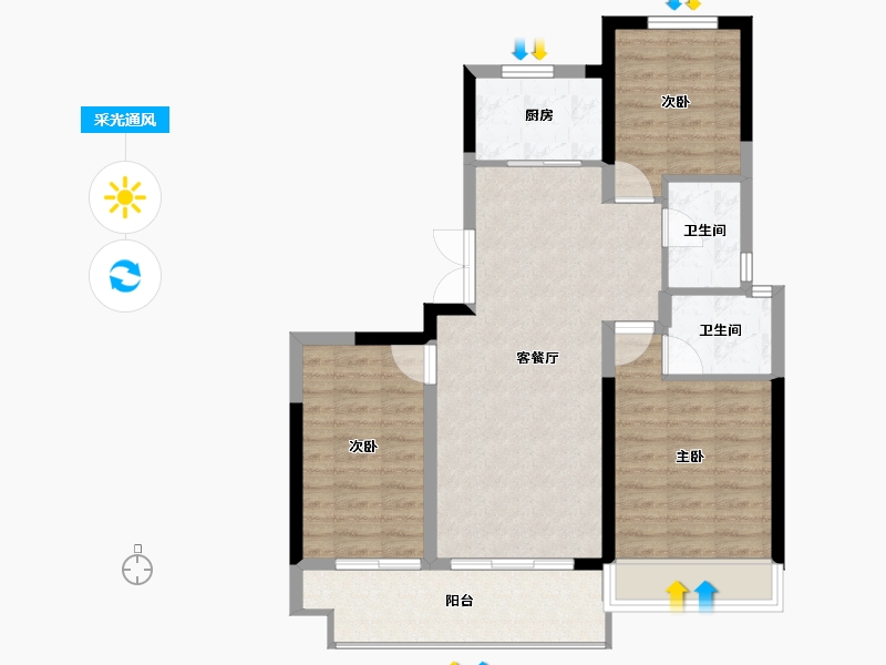 河南省-洛阳市-泽京铂宸万达广场-79.91-户型库-采光通风