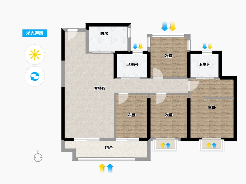 江苏省-镇江市-恒泰·蓝湾-101.75-户型库-采光通风