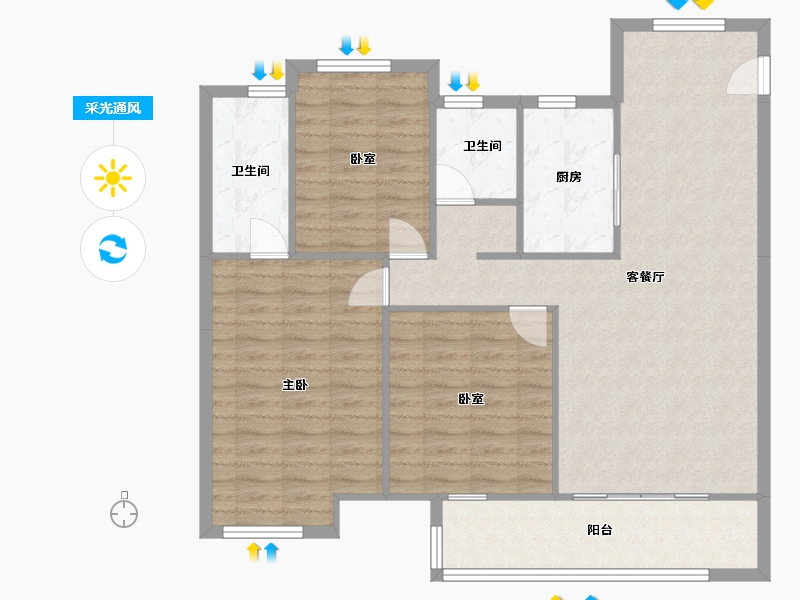 湖北省-黄冈市-卓尔黄冈客厅-107.01-户型库-采光通风