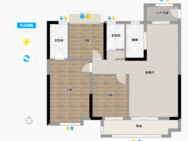 湖北省-黄冈市-黄冈客厅-107.00-户型库-采光通风