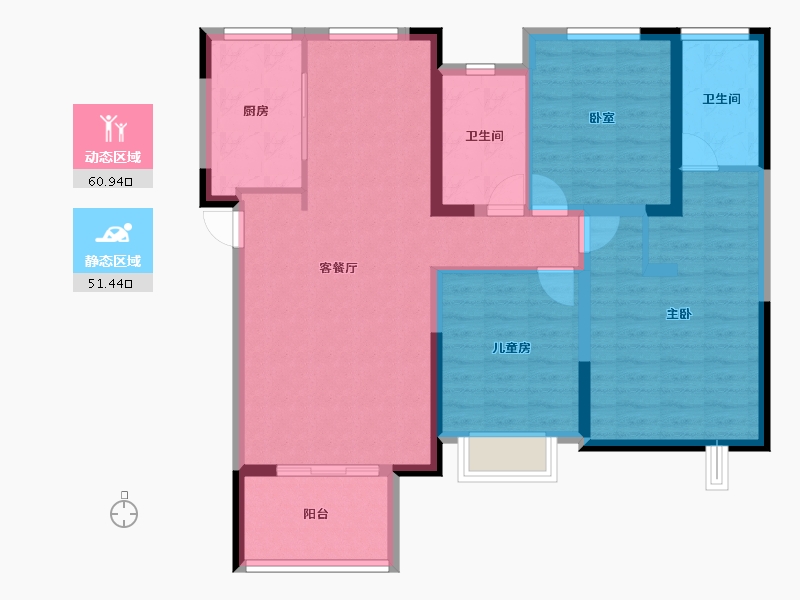 河南省-洛阳市-凯瑞国宝红瞰-100.83-户型库-动静分区