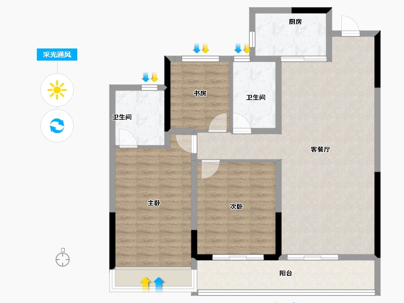 浙江省-绍兴市-中国铁建花语江南-104.86-户型库-采光通风