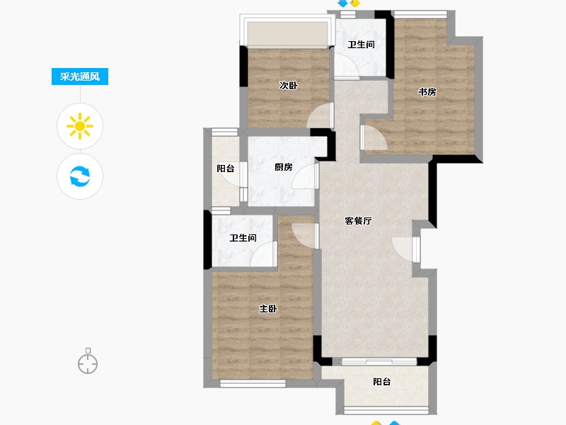 重庆-重庆市-爱情天宸万璟-68.67-户型库-采光通风